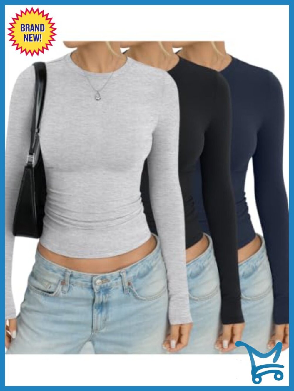 EasyGala Womens Cotton Crew Neck Long Sleeve Fitted Top Y2K Slim Fit